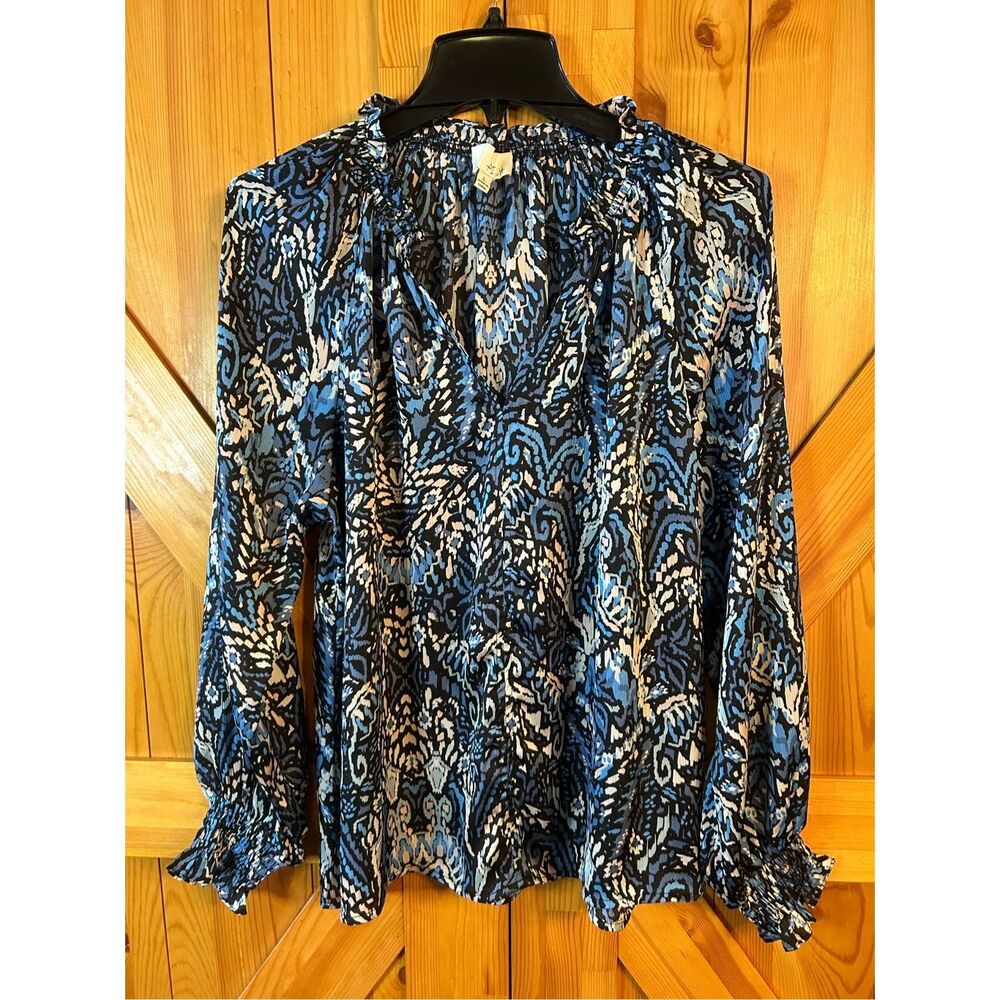 Pinch Blue Black White Printed Long-Sleeve Blouse